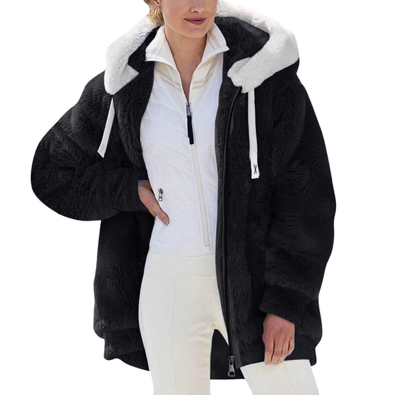 NAFUU Fuzzy Jacket for Women Jackets Winter Fashion Plus Size Casual Zipper Hoodie Sweatshirt Loose Soft Warm Coat Soft Warm Outerwear