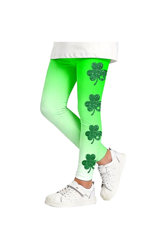 Girl's Pants St Patricks Day Leaf Printed Leggings Childrens Play Party Comfortable Stretch Athletic Yoga Bottoms Trousers Pants For Kids Girls Sizes 3-4 Years