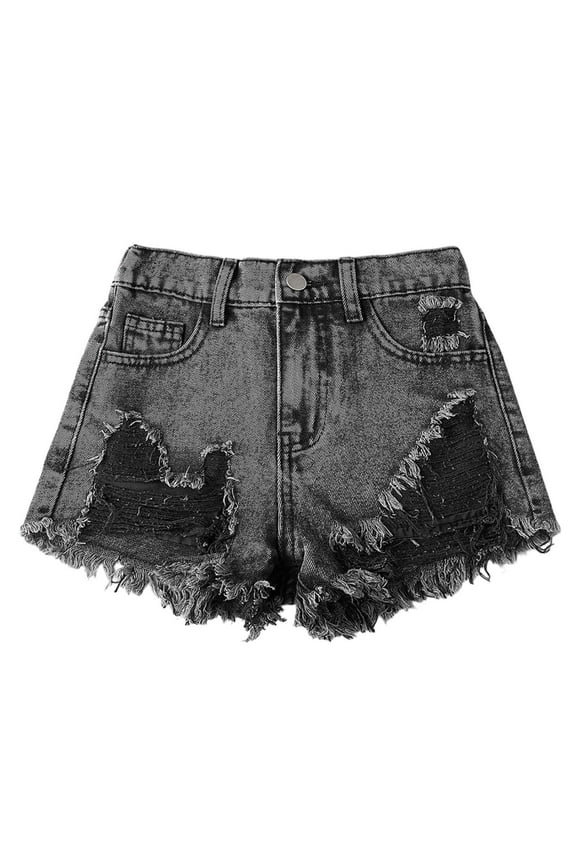 Girl's Ripped Jean Shorts High Waist Straight Leg Denim Shorts Kids Summer Fashion Casual Thin Denim Shorts 10-11 Years