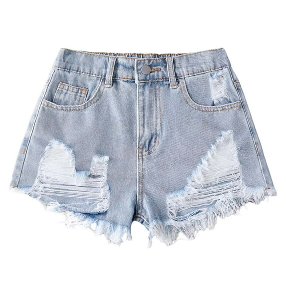 NAFUU Girl's Ripped Jean Shorts High Waist Straight Leg Denim Shorts Kids Summer Fashion Casual Thin Denim Shorts 7-8 Years