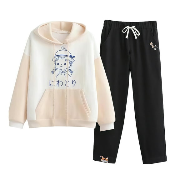 NAFUU Girl's Sweatsuit 2 Piece Outfits Casual Graphic Long Sleeve Hoodies Sweatshirts And Pants Set Fashionable Sportswear For Teen Girls Clothes 14 Years