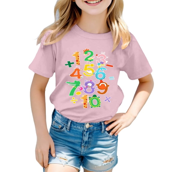 NAFUU Girl's T Shirts Casual Short Sleeve Tees With Number Print Loose Fit Round Neck Top Everyday Wear Cute Going Out Tops For Kids Sizes 10-11 Years