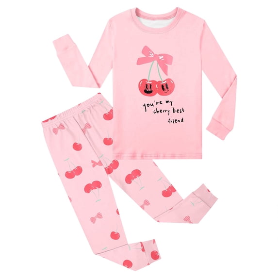 NAFUU Girls 2 Piece Tracksuit Set Little Girls Pajamas 2 Piece Set Cute Print Long Sleeve Top And Pants Sets Snug Fit Soft Sleepwear Homewear 4-5 Years