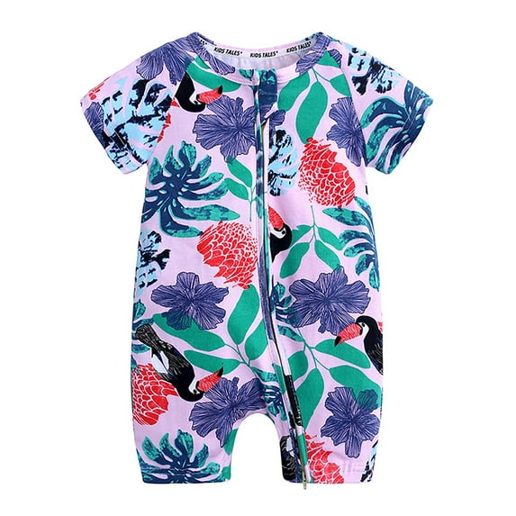 NAFUU Girls Bodysuits Crew Neck Short Sleeve Romper With Colorful Print Soft Breathable Summer Outfit For Infants Baby Onesies Girl Sizes 2-3 Years