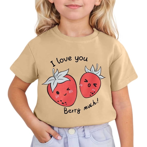 NAFUU Girls Shirts Children Cute Berry Print Short Sleeve Round Neck T-Shirt Soft Breathable Leisure Blouses For Girl Dressy Casual 3-4 Years