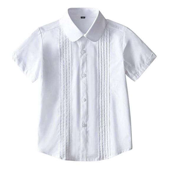 NAFUU Girls Button Down Shirts Solid Color Short Sleeve Casual Blouse Summer School Top For Toddler Kids Soft Going Out Tops For Girls 5-6 Years