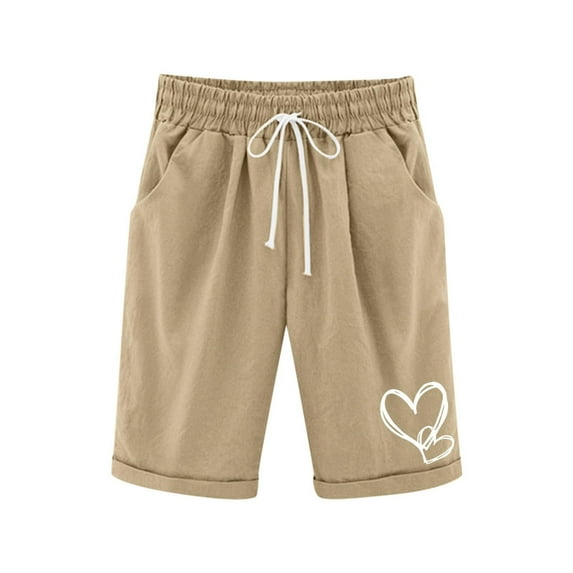 NAFUU Girls Casual Shorts Solid Color With Love Heart Print Children's Thin Outerwear Elastic Waistband Loose Five Inch Running Shorts For Girls Sizes 11-12 Years