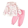 thumbnail image 1 of NAFUU Girls Clothes Pants Set Soft Hooded Tracksuit For Baby Girls With Bow Print Cozy Winter Outfit Long Sleeve Top And Pants Versatile Dailywear 9-12 Months, 1 of 8
