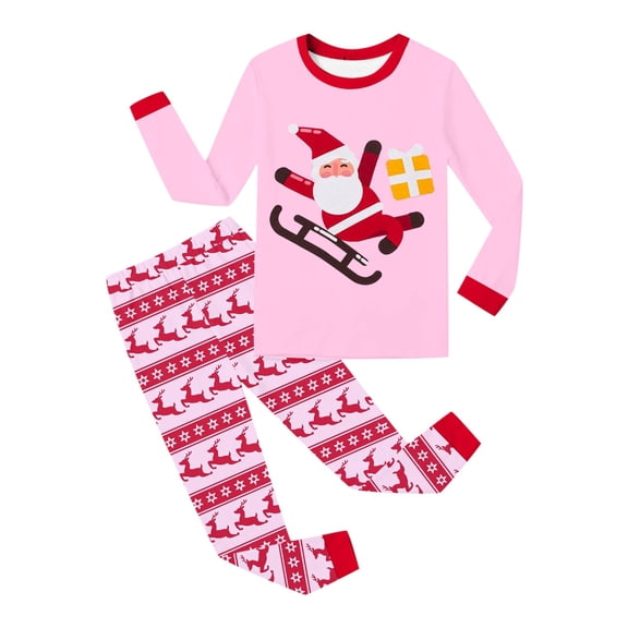 NAFUU Girls Clothes Sets Christmas Girls Long Sleeve Pajama With Prints Soft Two Piece Sleepwear For Toddler Kids Cozy Nightwear All Seasons 3-4 Years