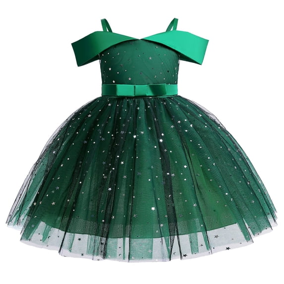 NAFUU Girls Dress Sleeveless Square Collar Star Sequins Prints Princess Pageant Gown Bowknot Party Princess Dress Birthday Dresses Sizes 2-3 Years