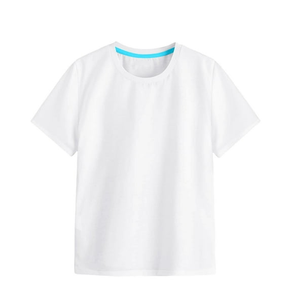 NAFUU Girls Fashion T Shirts Soft Girls T-Shirts Crewneck Short Sleeve Summer Tops Kids Solid Color Casual Basic Tees 7-8 Years