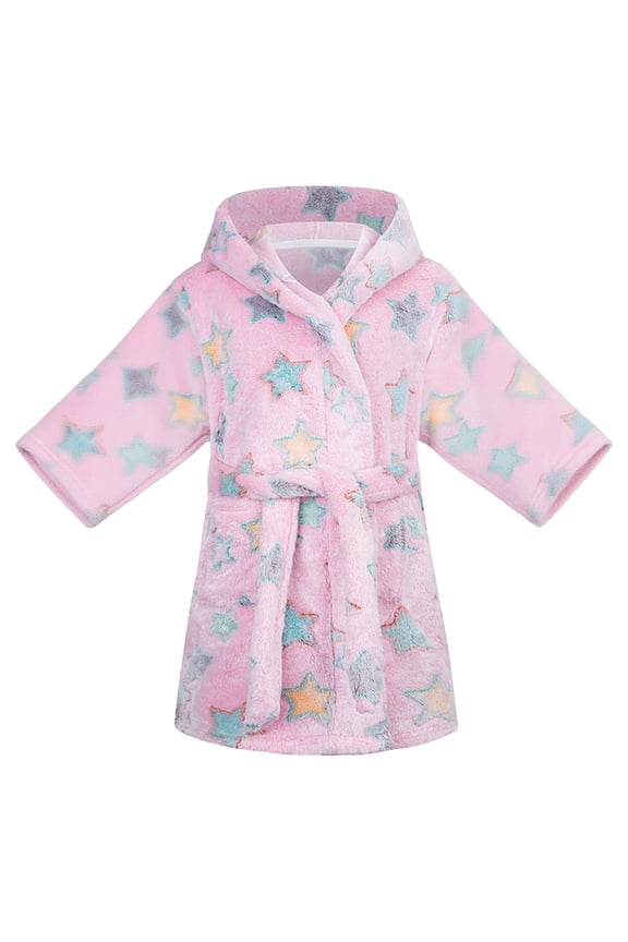 Girls Hooded Robes Cartoon Print Warm Sleep Clothing Soft Fuzzy Bathrobe Kids Flannel Outfits Home Clothing Cute Plush Hooded Bathrobes Soft Sleep Clothing 5-6 Years