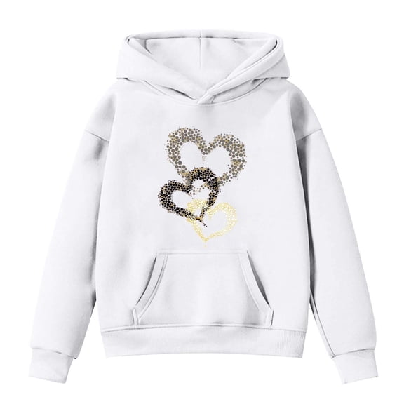 NAFUU Girls Graphic Hoodies Valentine's Day Heart Print Hoodie Pullover Long Sleeve Hooded Sweatshirts Kids Casual Hoodies Fashion Tops 9-10 Years