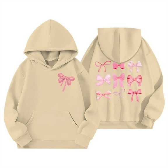 NAFUU Girls Hoodies Sweatshirts Bow Graphic Long Sleeve Hooded Sweatshirt Soft Cute Pullover Tops Casual Wear Comfort Fashion Clothes 9-10 Years