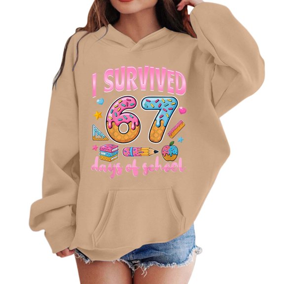 NAFUU Girls Hoodies Sweatshirts Number 67 Printed Long Sleeve Hooded Sweatshirt Casual Pullover Tops For Everyday Wear Fashion Clothes 3-4 Years