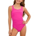 thumbnail image 1 of NAFUU Girls One Piece Swimsuit Set Solid Color Ruffle Sleeveless Square Collar Swim Suits High Waist With Wide Straps For Youth Tummy Control Swimsuits For Girl Sizes 10-11 Years, 1 of 4