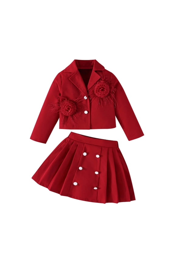 Girls Outfits Tracksuit Girls Fall Outfits For Kids Stylish With 3D Floral Design And Pleated Skirt For School Everyday Wear 6-7 Years