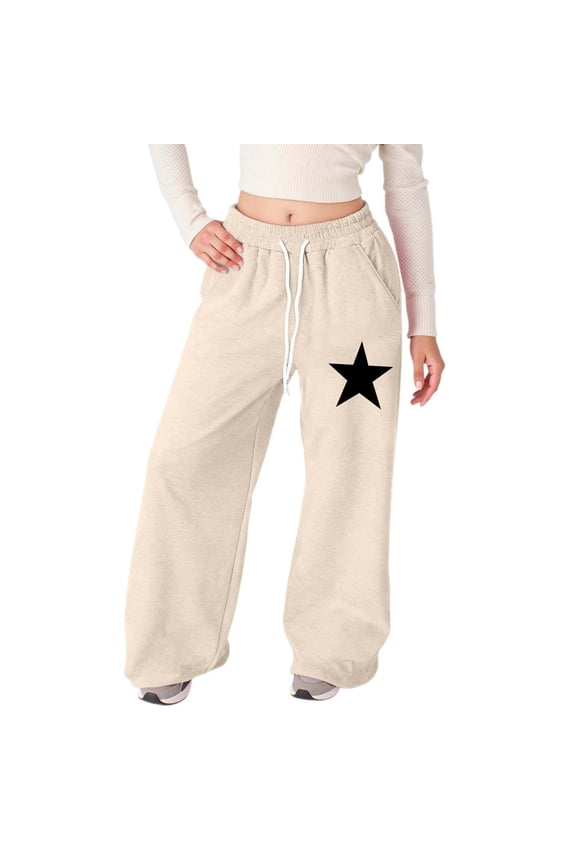 Girls Pants Star Prints Wide Leg Joggers Lightweight Straight Leg Athletic Trousers With Pockets And Drawstring Pants For Girls Sizes 4-5 Years