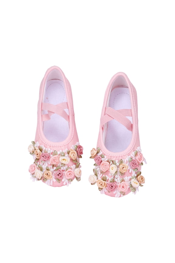 Girls Sandals Cute Multicolor Floral Lace Canvas Pearlballet Dance Performance Shoes With Soft Sole Stage Recital Little Girl's Sandals Sizes 3-3.5 Years