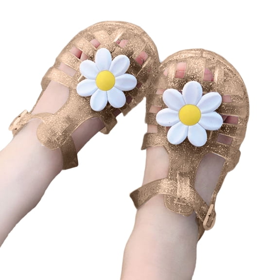 NAFUU Girls Sandals Solid Color Sanda With Flowers Lightweight Breathable Outdoor Play Party Summer Beach Footwear Sandals Girls Dressy Sizes 4.5-5 Years