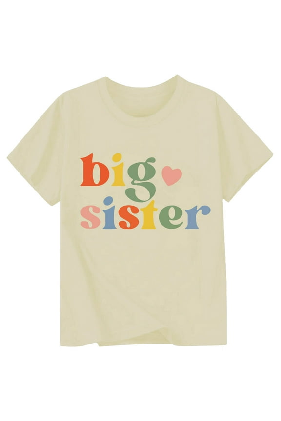 Girls Short Sleeve T Shirts Big Sister Shirt Girls Fashion Casual Letter Print Round Neck Cute Tee Shirts Summer Tops 1-2 Years