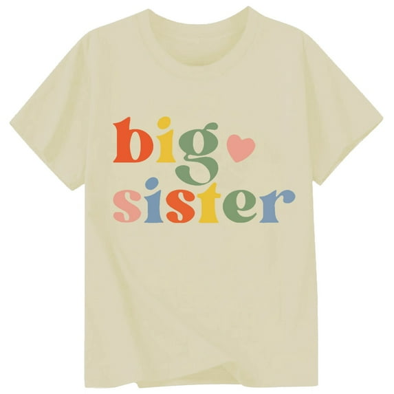 NAFUU Girls Short Sleeve T Shirts Big Sister Shirt Girls Fashion Casual Letter Print Round Neck Cute Tee Shirts Summer Tops 6-7 Years
