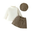 thumbnail image 1 of NAFUU Girls Skirt Sets 2 Piece Outfits Toddler Baby Girl Outfits Fall Winter Clothes Ribbed Long Sleeve Tops Houndstooth Print Skirts Beret Set Trendy Soft Outfit 12-18 Months, 1 of 3