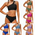 thumbnail image 1 of NAFUU Girls Swimwear Two Piece Swimsuits One-Shoulder Bikini Swimsuit Padded Bikini Tops With Bottoms Solid Color Bathing Suit For Girl 9-10 Years, 1 of 6