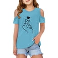 thumbnail image 1 of NAFUU Girls T Shirts Finger Heart Graphic T-Shirts Off Shoulder Short Sleeve O-Neck Blouse For Children Daily Wear Versatile Shirts For Girl 11-12 Years, 1 of 6