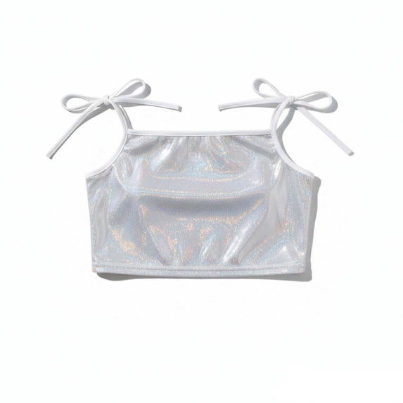 NAFUU Girls Tank Tops Sequin Square Collar Crop Top Dance Recital Party Vest Shiny Performance Wear Relaxed Fit Tank Tops For Girls 12-13 Years