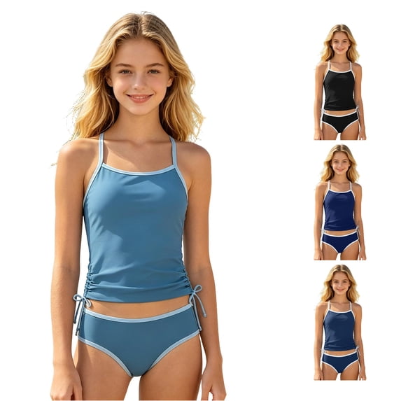 NAFUU Girls Tankini Swimsuits Color Block Bikini Swimsuit Two Piece Tankini Top With Bikini Bottoms Bathing Suit For Girl Swimwear Summer Clothes 13-14 Years