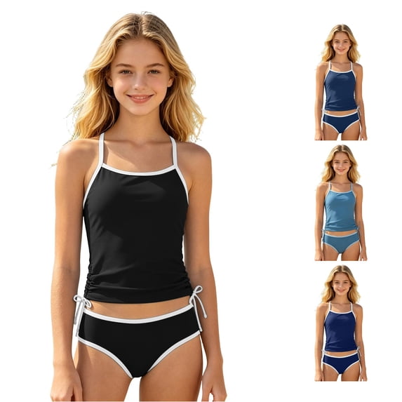 NAFUU Girls Tankini Swimsuits Color Block Bikini Swimsuit Two Piece Tankini Top With Bikini Bottoms Bathing Suit For Teen Girl Swimwear Summer Clothes 7-8 Years