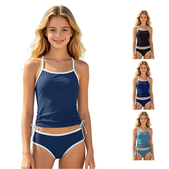 NAFUU Girls Tankini Swimsuits Color Block Bikini Swimsuit Two Piece Tankini Top With Bikini Bottoms Bathing Suit For Girl Swimwear Summer Clothes 9-10 Years