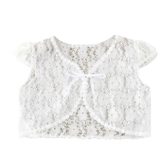 NAFUU Girls Tops Lace Wedding Shawl Little Girls Bolero Sleeveless Lace Bolero Cardigan Shrug Cap Lace Top Bolero Dress Cover Up 4-6 Years