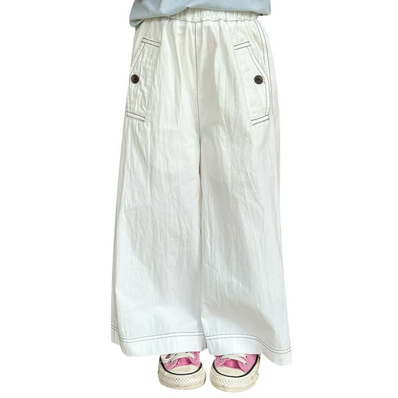 NAFUU Girls Wide Leg Pants Solid Color Casual Straight Leg Trousers Everyday Wear Versatile Spring Summer Fall Outfits Slacks For Girls Sizes 13-14 Years