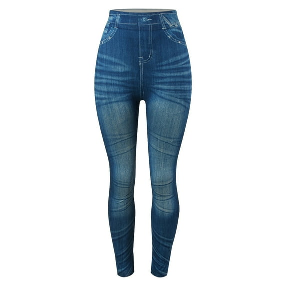 NAFUU High Waisted Leggings For Women Winter Lined Leggings Women's Denim Print Seamless Leggings Tights Versatile High Stretchy Pencil Pants Classic Leggings