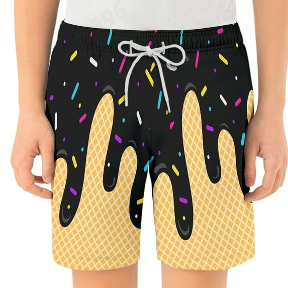 NAFUU Ice Cream Shorts For Girls Boys Elastic Waist Baggy Hot Pants Kids Fashion Casual Summer Beach Shorts Cute Active Shorts 9-10 Years