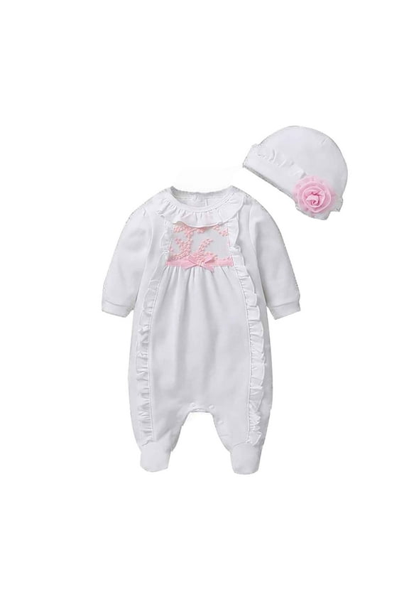 Baby Girl Fall Clothes Baby Girls Ruffled Footies Footed Romper With Hat Cute Baby One Piece Jumpsuit Outfits Fashion Vintage 9-12 Months