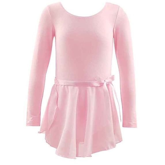 NAFUU Kid Girls Dress Solid Color Crew Neck Long Sleeve Dance Dresses Ballet Leotard Two Piece Performance Practice And Recital Tween Girls Dresses Formal,Pink,5-6 Years