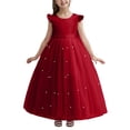 thumbnail image 1 of NAFUU Baby Girls Dress Solid Color Crew Neck Short Sleeve Elegant Long Formal Dresses Bow Beaded Birthday Party Pageant Gown Summer Dresses For Girls,Wine,12-14 Years, 1 of 6