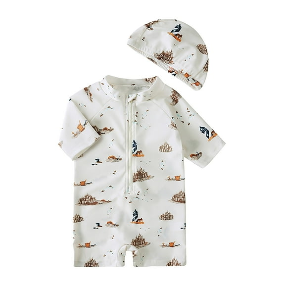 NAFUU Kids Baby Boys Swimsuits Toddler Boy Swimsuit Zipper Rashguard Sunsuit One Piece Bathing Suit Swimwear With Cap Summer Beach Wear 2-3 Years