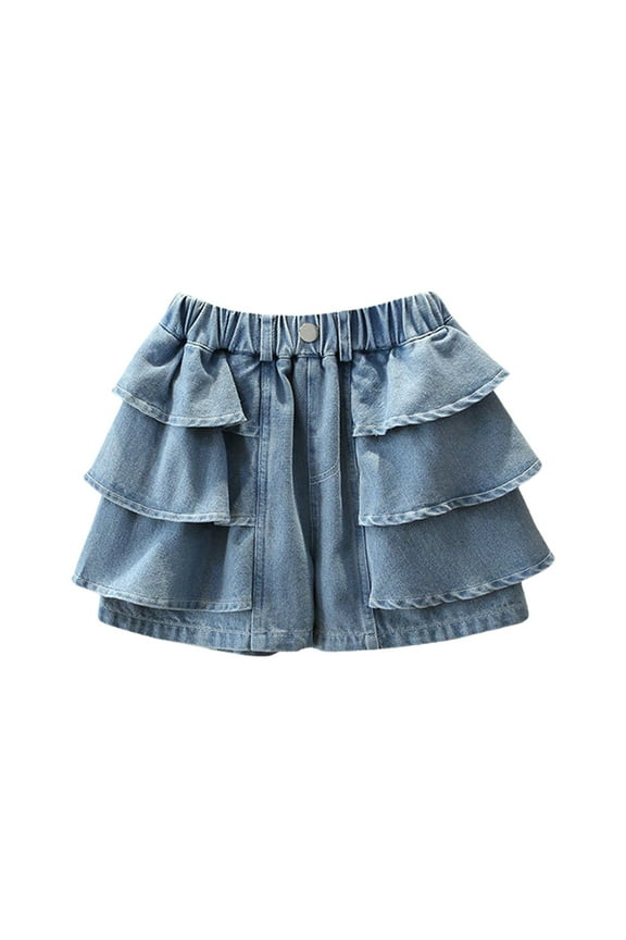 Kids Girls Jean Shorts Loose Fit Soft Comfy Ruffle Children Pull On Denim Shorts Girl's Elastic Waist Casual Summer Shorts 5-6 Years