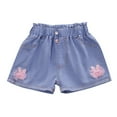 thumbnail image 1 of NAFUU Kids Girls Summer Denim Shorts Elastic High Waisted Wide Leg Baggy Denim Shorts Flower Bow Embroidery Summer Jeans Short 5-6 Years, 1 of 1