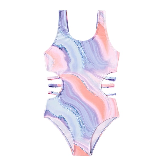 NAFUU Kids Girls Summer Swimsuit Kid Tie Dye Prints O-Neck Sleeveless Bikini One Piece Swim Suits Sport Bathing Suits Tummy Control Swimsuits For Girl Sizes 11-12 Years