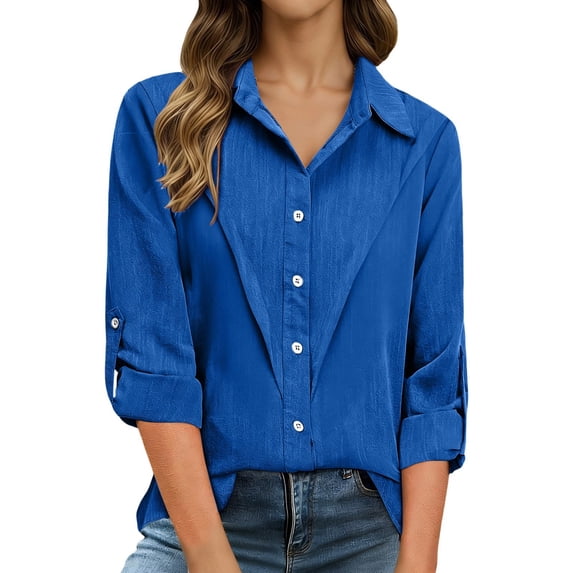 NAFUU Ladies Shirts Lapel Elegant Solid Color Long Sleeve Button Front For Classic Collar Tank Breathable Everyday Wear Blouses For Women Trendy