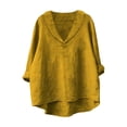 thumbnail image 1 of NAFUU Ladies Shirts Solid Color Long Sleeve Casual Linen Blend Loose Fit Round Neck Pullover Elegant Blouses For Women, 1 of 4