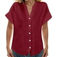 thumbnail image 1 of NAFUU Ladies Shirts Solid Color Summer Tank Loose Fit Pleated V-Neck Short Sleeve Curved Hem Flowy Blouses For Women, 1 of 3