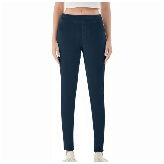NAFUU Leggings For Women Solid Color Pocket Elastic Denim High Waist Tight Fit Fitness Leggings Stretchy Workout Jeggings Pants Daily Wear Athletic Leggings