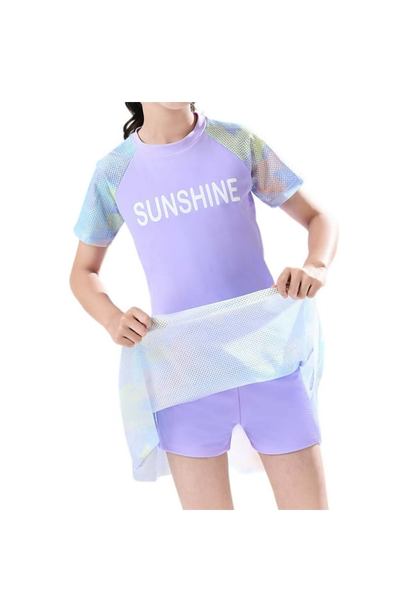 Little Girls' Summer Swimwear 2 Piece Cartoon Print Cute Swim Wear With Short Sleeve Shirt And Shorts For Kids Swimwear Tankini For Teen Sizes XXXL