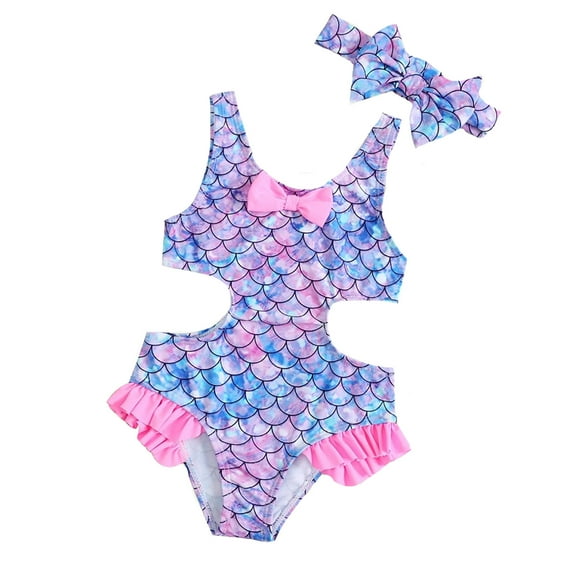 NAFUU Little Girls' Summer Swimwear Colorful Scale Print Sleeveless Swim Wear Fashion Personality Tankini Swimsuits For Girls Sizes 1-2 Years